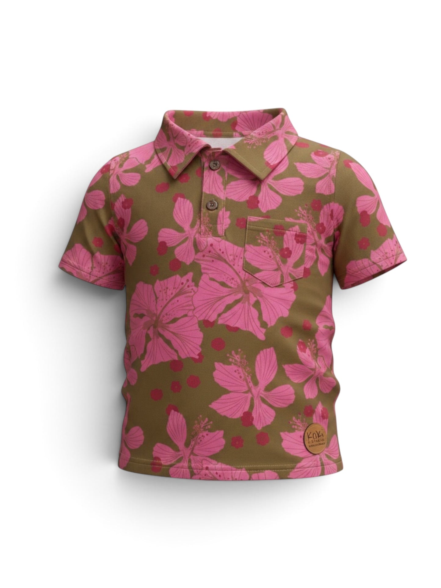 Hibi-blooms pink/green boys polo