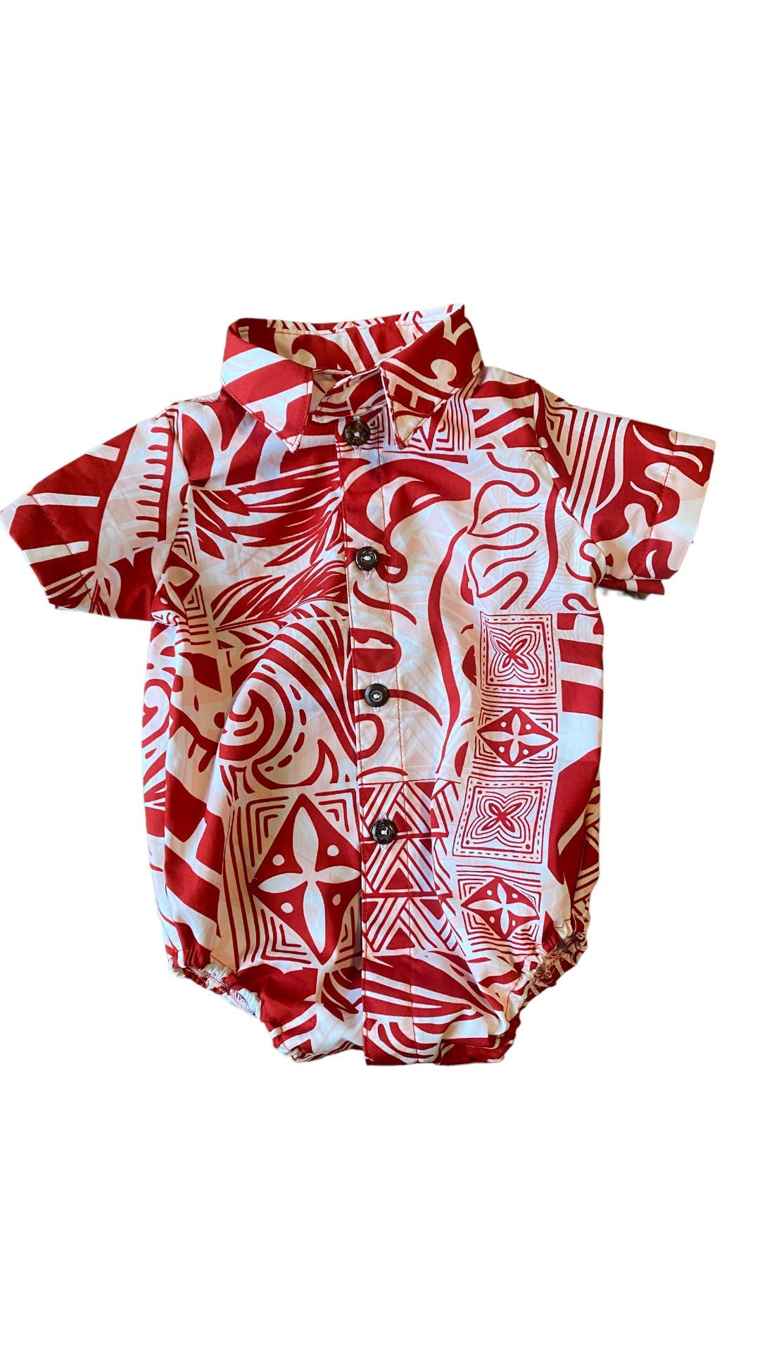 Aloha shirt onesie red tribal