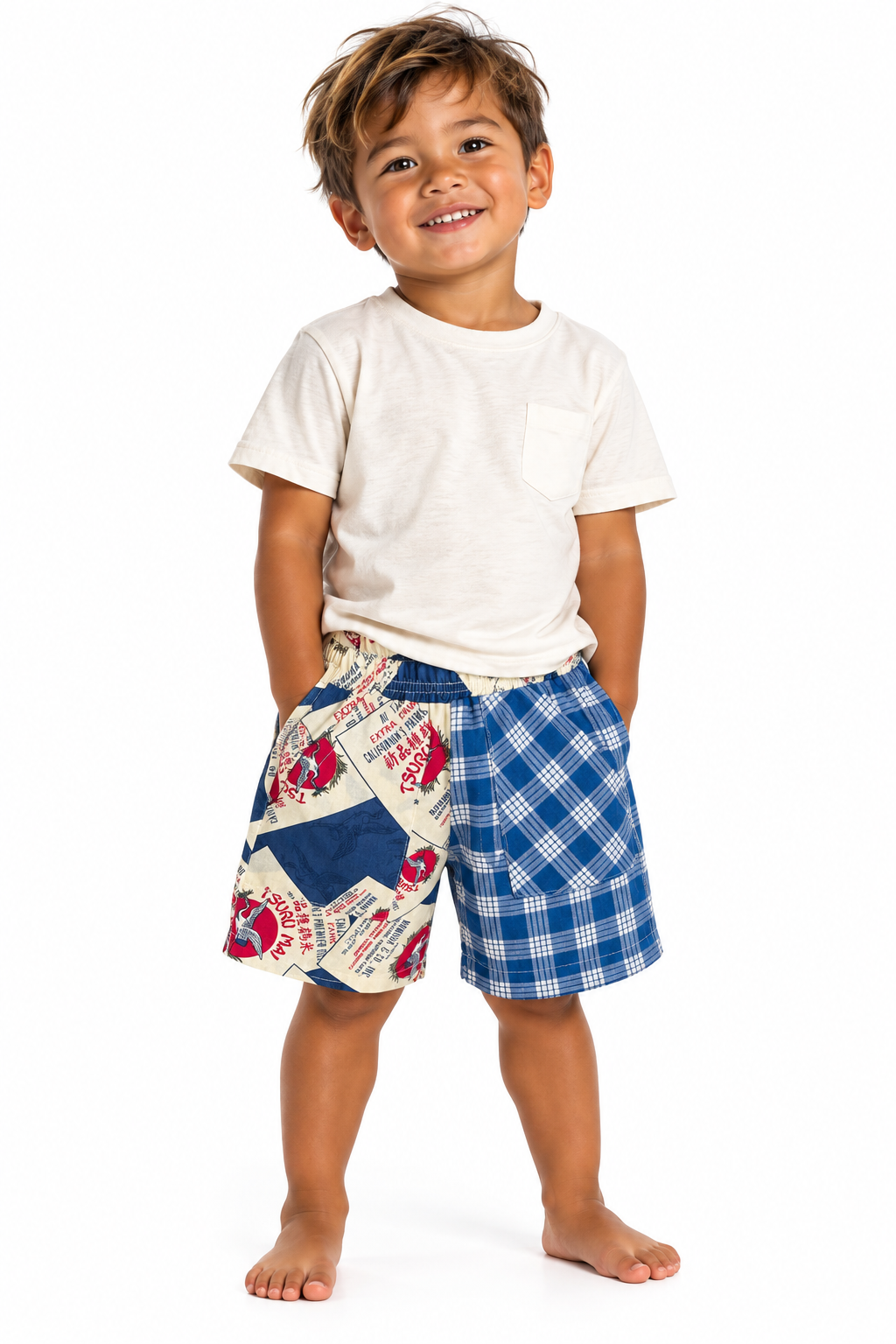 Rice Bag hapa shorts blue palaka