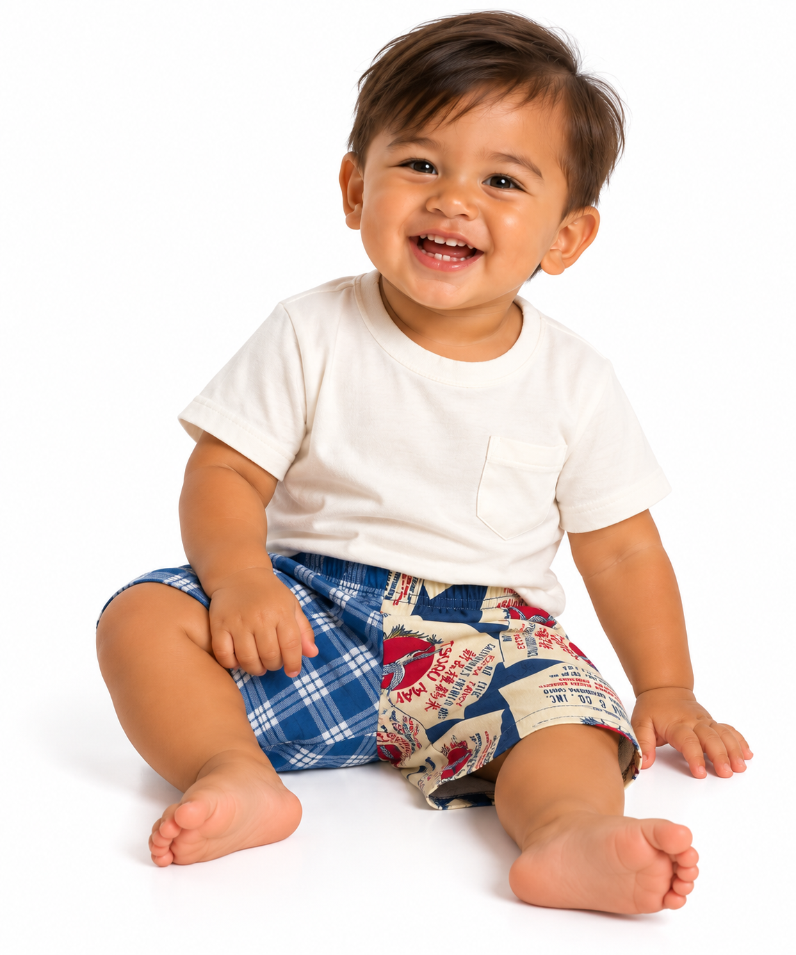 Rice Bag hapa shorts blue palaka