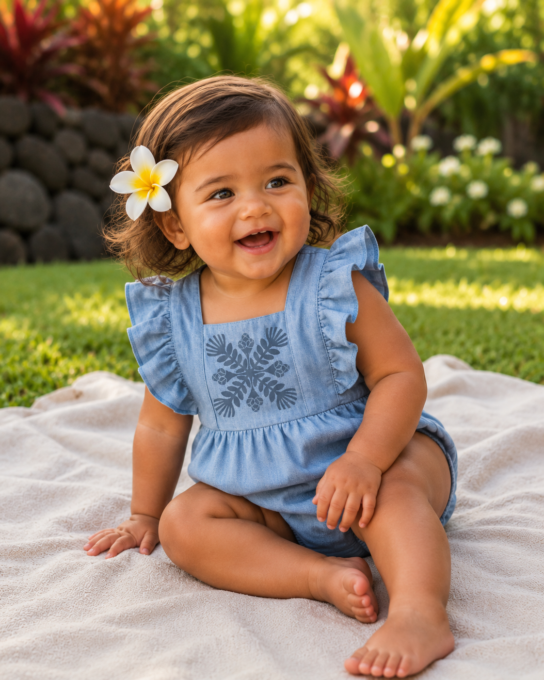 Liko Lehua Kuiki denim romper