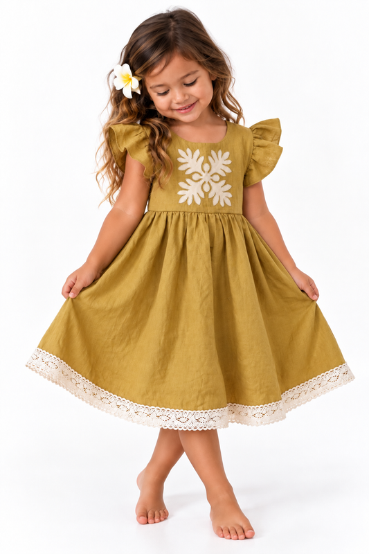 Flutter Dress ulu Mustard-sand