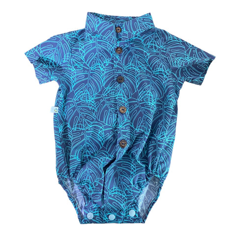 Aloha onesie monstera teal