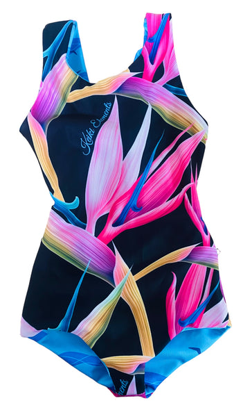 Reversible sleeveless bird of paradise black