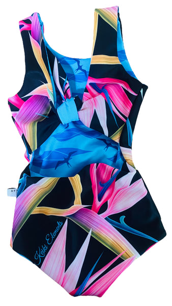 Reversible sleeveless bird of paradise black